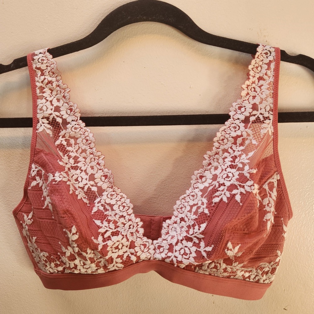 Wacoal Lace Trim Plunge Bra Rose Pink Bralette Style Size 38